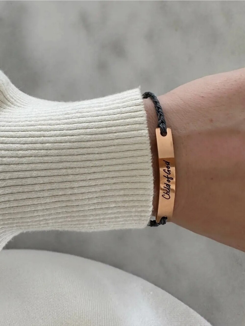 Child of God Rose Gold ID Bracelet with Black Cord